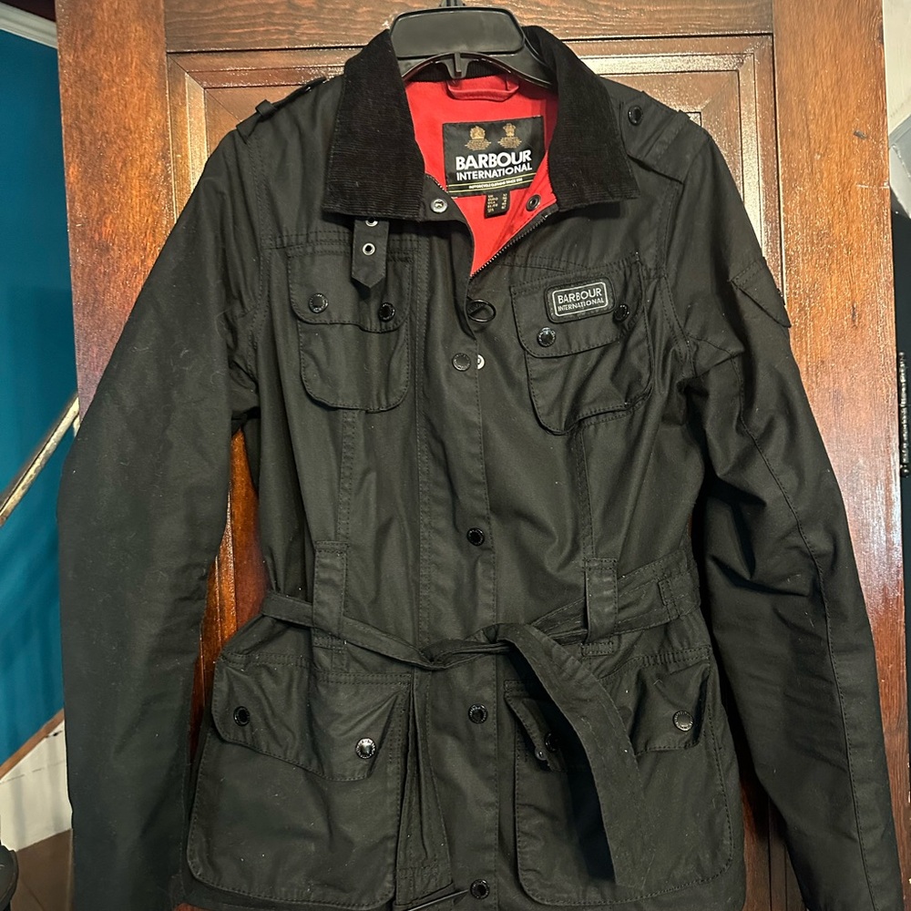 Barbour Black Belted Waxed Cotton Jacket